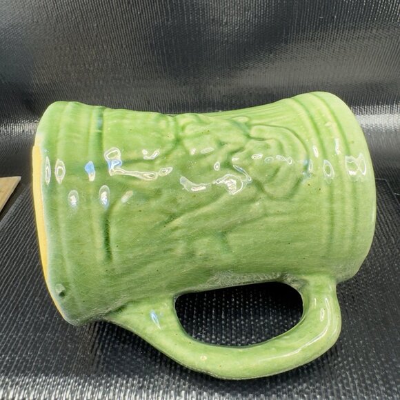 Vintage 1920s McCoy Green Buccaneer Stoneware Mug Cup Heavy Green Glaze Mug Cup - Picture 10 of 13